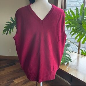 Vintage Harrods Cranberry Red 100% Cashmere V Neck Sweater Vest size 48